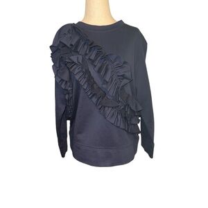 Cedric Charlier Navy Blue Ruffled Panel Sweatshirt j